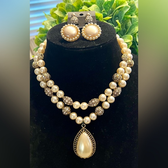 π₯ VINTAGE 3 PIECE SET-GORGEOUS PEARL AND DIAMOND CRYSTAL ELEGANT CLASSICπ₯ - Picture 3 of 12